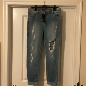 Fashion Nova Light Blue Distressed Boyfriend Jeans
